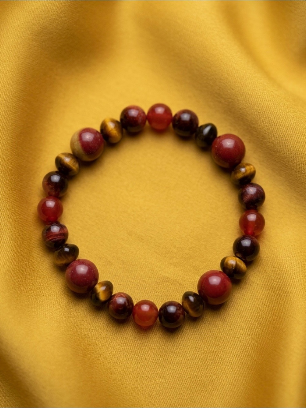 Handmade Carnelian, Tiger Eye and Red Jasper Beaded Bracelet